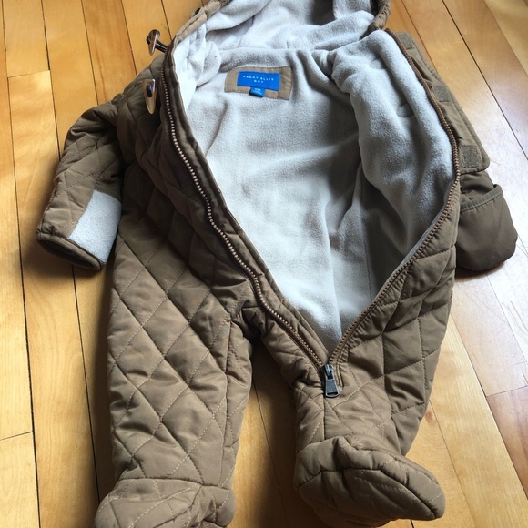 PERRY ELLIS Boy Brown‎ Tan Fleece Lined Quilted One Piece Baby Bunting Snowsuit - Picture 8 of 11